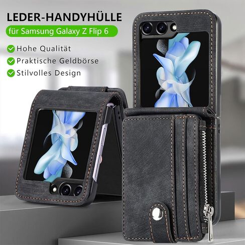 حالة محفظة ZcDaye لـ Samsung Galaxy Z Flip 5 Case ، Samsung Z Flip 5 (2023) Case ، Samsung Galaxy Z Flip 5 Case مع حامل بطاقة قابلة للإزالة - أسود in Kuwait