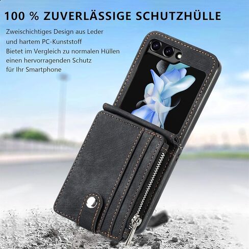 حالة محفظة ZcDaye لـ Samsung Galaxy Z Flip 5 Case ، Samsung Z Flip 5 (2023) Case ، Samsung Galaxy Z Flip 5 Case مع حامل بطاقة قابلة للإزالة - أسود in Kuwait
