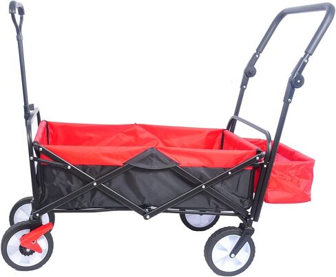 عربة قابلة للطي شديدة التحمل للاستخدام الخارجي مع إطار فولاذي ومقبض قابل للتعديل وحامل مشروبات محمول للحديقة وعربة يد للشاطئ والتخييم والرياضة والتسوق باللون الأسود والأحمر in Kuwait