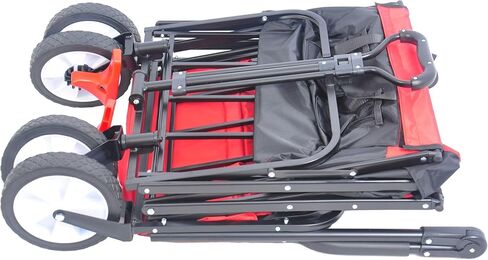 عربة قابلة للطي شديدة التحمل للاستخدام الخارجي مع إطار فولاذي ومقبض قابل للتعديل وحامل مشروبات محمول للحديقة وعربة يد للشاطئ والتخييم والرياضة والتسوق باللون الأسود والأحمر in Kuwait