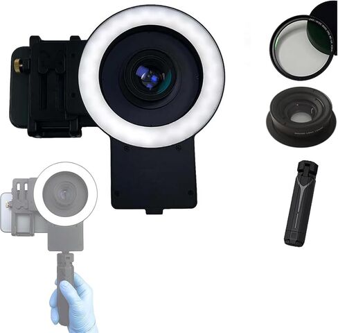 Dentistry LED Oral Filling Light, Oral Cell Phone Camera Fill Light with 49mm Filter and 100mm Macro Lens, 3-Color Lighting & Color Temperature 2500K- 6000K, Dental Photography Aid for Home Salon in Kuwait
