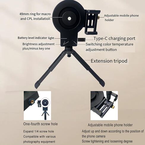 Dentistry LED Oral Filling Light, Oral Cell Phone Camera Fill Light with 49mm Filter and 100mm Macro Lens, 3-Color Lighting & Color Temperature 2500K- 6000K, Dental Photography Aid for Home Salon in Kuwait