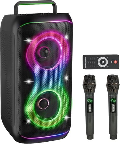 آلة كاريوكي GKD61 للبالغين مع 2 ميكروفونات UHF لاسلكية، نظام كاريوكي بقدرة 400 وات مع مكبرات صوت مزدوجة 6.5 بوصة، مكبر صوت بلوتوث محمول للحفلات مع التحكم عن بعد، صوت جهوري وتحكم ثلاثي في ​​الهواء الطلق in Kuwait