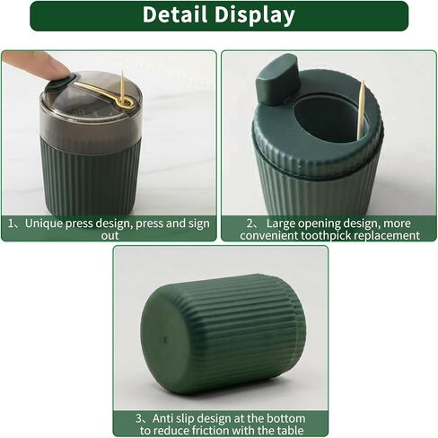 موزع أعواد الأسنان الأوتوماتيكي المنبثق - حامل أعواد أسنان محمول فاخر بضغطة زر، وعاء أعواد أسنان منبثق للاستخدام المنزلي والخارجي، موزع مدمج على الطاولة (أخضر داكن) in Kuwait