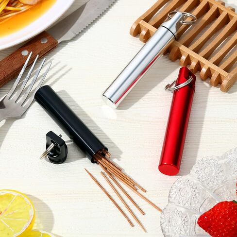 Pelopy 6 Pcs Metal Portable Toothpick Holder Dispenser Aluminum Alloy Pocket Toothpick Holder Box Small Toothpick Case Toothpicks Container with Keychain for Camping Travel Picnic Purse, 3 Colors in Saudi Arabia