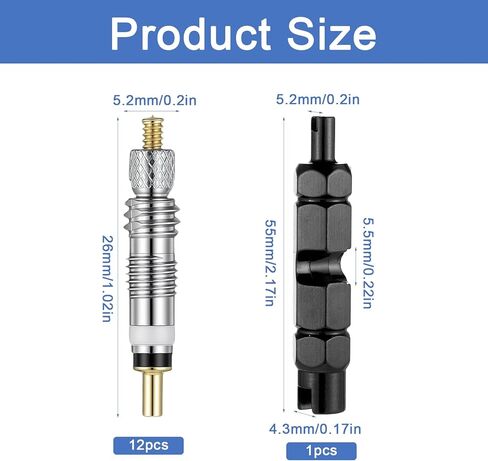 12 PCS Presta Valve Core Presta Valve Adaptor with 1Pcs Valves Removal Tool Prestas Valves Core Removal Tool Tubeless Tire Repair Kit for Tubeless Road MTB Bike Black in Saudi Arabia