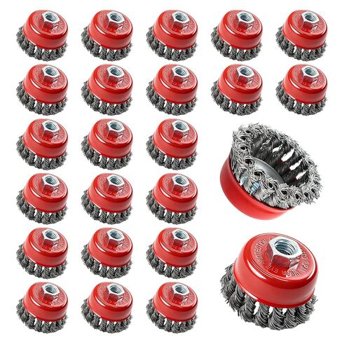 24 حزمة من فرشاة الأكواب السلكية لمطحنة زاوية 4-1/2 3 بوصات من الفولاذ الكربوني معقودة مع أربور ملولب 5/8 بوصة - 11 للتكييف شديد التحمل وإزالة الصدأ in Kuwait