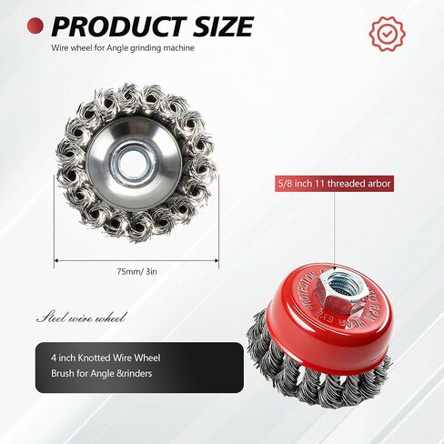 24 حزمة من فرشاة الأكواب السلكية لمطحنة زاوية 4-1/2 3 بوصات من الفولاذ الكربوني معقودة مع أربور ملولب 5/8 بوصة - 11 للتكييف شديد التحمل وإزالة الصدأ in Kuwait