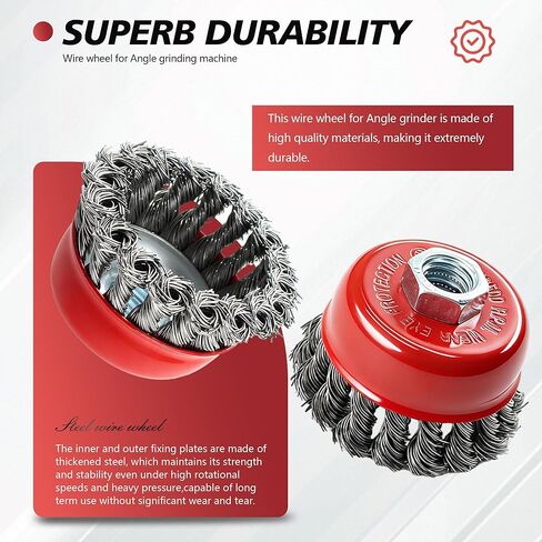 24 حزمة من فرشاة الأكواب السلكية لمطحنة زاوية 4-1/2 3 بوصات من الفولاذ الكربوني معقودة مع أربور ملولب 5/8 بوصة - 11 للتكييف شديد التحمل وإزالة الصدأ in Kuwait