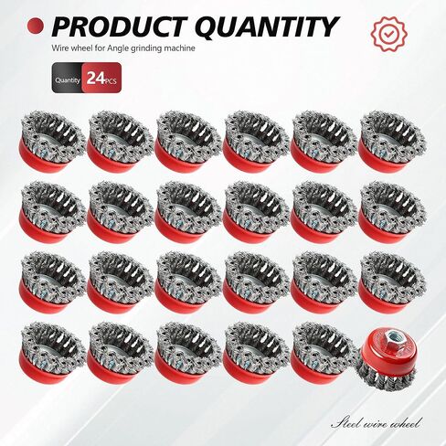 24 حزمة من فرشاة الأكواب السلكية لمطحنة زاوية 4-1/2 3 بوصات من الفولاذ الكربوني معقودة مع أربور ملولب 5/8 بوصة - 11 للتكييف شديد التحمل وإزالة الصدأ in Kuwait