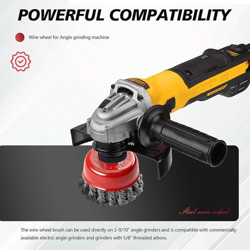 24 حزمة من فرشاة الأكواب السلكية لمطحنة زاوية 4-1/2 3 بوصات من الفولاذ الكربوني معقودة مع أربور ملولب 5/8 بوصة - 11 للتكييف شديد التحمل وإزالة الصدأ in Kuwait