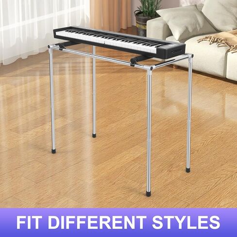 حامل لوحة مفاتيح البيانو بطول قابل للتعديل - إطار من الفولاذ المقاوم للصدأ، تصميم متحرك للوحات المفاتيح الإلكترونية والبيانو | صغير الحجم موفر للمساحة، وثابت للسجاد، ومساحة إضافية للأرجل | مثالية للأطفال والكبار in Kuwait