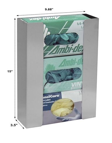 American Made Triple Glove Box Holder/Dispenser, Stainless Steel (15"H X 9.875"W X 3.5"D) in Kuwait