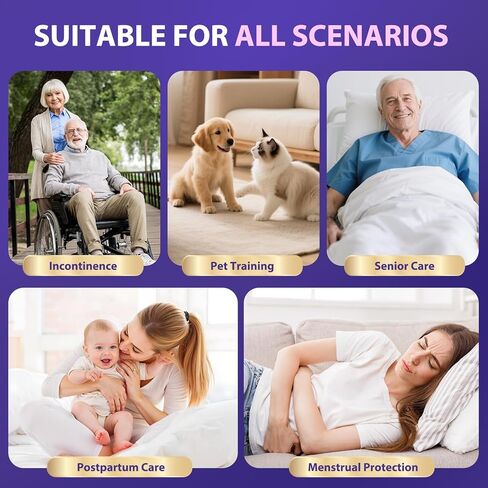 وسادات سرير شديدة التحمل 110 جرامًا مقاس 76.2 سم × 91.44 سم، 50 قطعة من وسادات ميلدبلوس الأرجوانية للاستعمال مرة واحدة مع طبقة مضادة للانزلاق، وسادات ظرف كبيرة جدًا، وسادات سلس البول أكثر سمكًا 3 مرات للبالغين والأطفال أو الحيوانات الأليفة in Kuwait