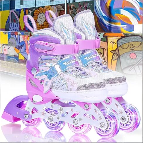 Kids Roller Skates for Girls Boys Kids, 4 Size Adjustable Light up Roller Skates ，for Kids/Beginners/Teens，Indoor/Outdoor Use Birthday in Saudi Arabia