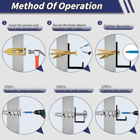 310PCS Self Drilling Drywall Anchors with Screws Kit,5-Sizes Metal Expansion Bolt for Dry Wall,155 PCS Sheetrock Anchors and 155 PCS Screws-No Drill Needed in Kuwait