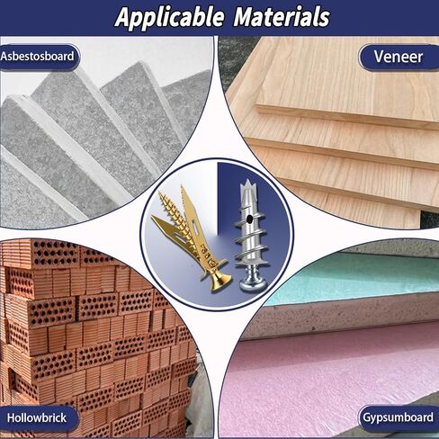 310PCS Self Drilling Drywall Anchors with Screws Kit,5-Sizes Metal Expansion Bolt for Dry Wall,155 PCS Sheetrock Anchors and 155 PCS Screws-No Drill Needed in Kuwait