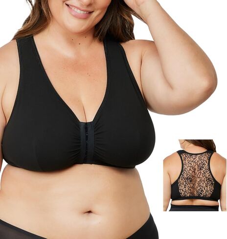 LEADING LADY The Indy Cotton Front-Closure Lace Racerback Bra - Full Coverage Wirefree Bra for Women in Kuwait