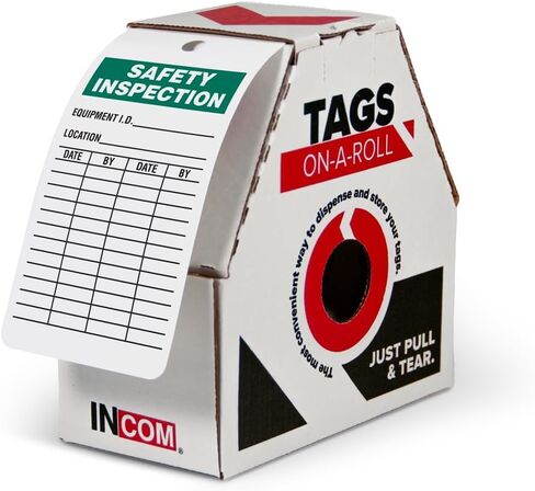 علامات فحص التصنيع من INCOM على لفة، فحص السلامة، مخزون DuraPly للخدمة الشاقة، مقاوم للماء والتمزق، أخضر على أبيض، 6.25 بوصة × 3 بوصة × 10 مل، 100 عبوة، RT8004C in Kuwait