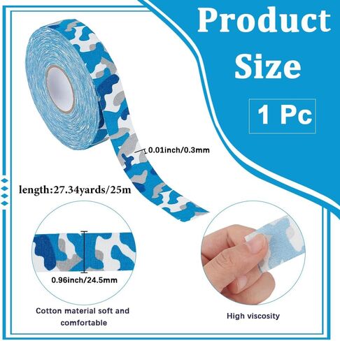 27.43 Yards Blue Camo Tape Cool Camouflage Pattern Athletic Sport Muscles Protective Non Slip Ice Hockey Pucks Skiing Stick Bat Racket Grip Polycotton Duct Tapes for DIY Craft Supply Box in Saudi Arabia