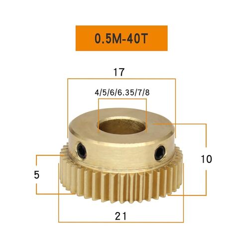 Steel Heavy Duty Motor Pinion Gear Spur Gear 0.5M-40T Bore 4/5/6/6.35/7/8mm Copper Brass Worm Teeth Height 5 mm(5 mm) in Saudi Arabia