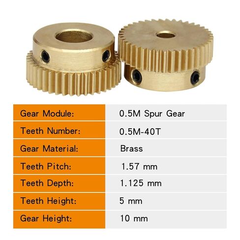 Steel Heavy Duty Motor Pinion Gear Spur Gear 0.5M-40T Bore 4/5/6/6.35/7/8mm Copper Brass Worm Teeth Height 5 mm(5 mm) in Saudi Arabia