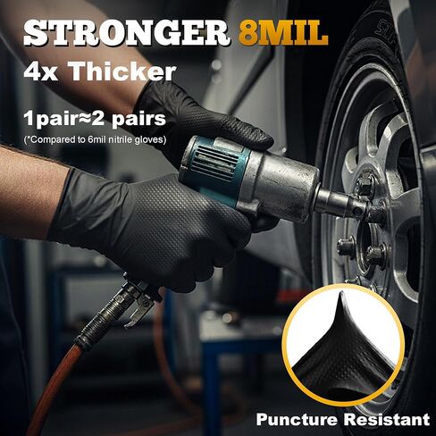 TitanFlex Heavy Duty Black Industrial Nitrile Gloves with Raised Diamond Texture, Latex Free (6mil/8mil) in Saudi Arabia