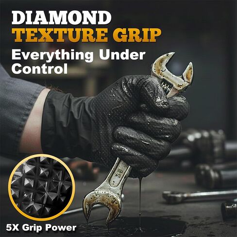 TitanFlex Heavy Duty Black Industrial Nitrile Gloves with Raised Diamond Texture, Latex Free (6mil/8mil) in Saudi Arabia