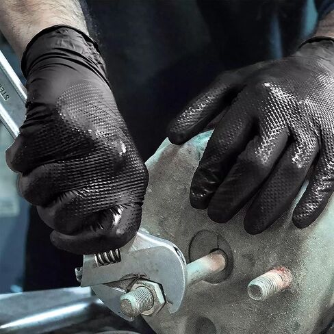TitanFlex Heavy Duty Black Industrial Nitrile Gloves with Raised Diamond Texture, Latex Free (6mil/8mil) in Saudi Arabia