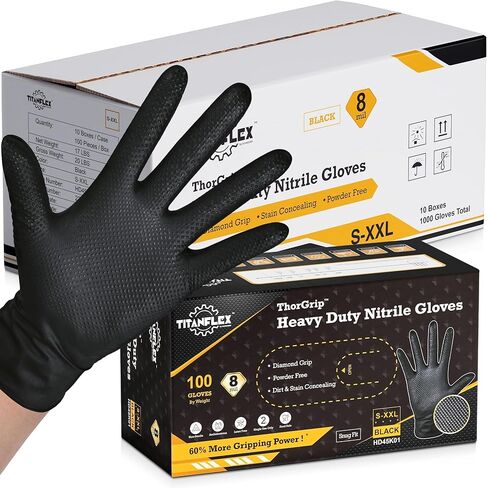 TitanFlex Heavy Duty Black Industrial Nitrile Gloves with Raised Diamond Texture, Latex Free (6mil/8mil) in Saudi Arabia