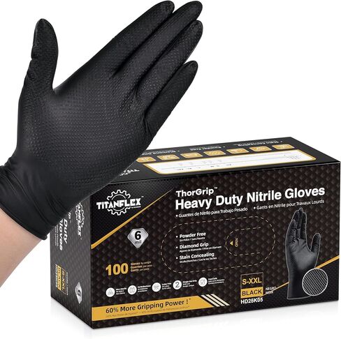 TitanFlex Heavy Duty Black Industrial Nitrile Gloves with Raised Diamond Texture, Latex Free (6mil/8mil) in Saudi Arabia