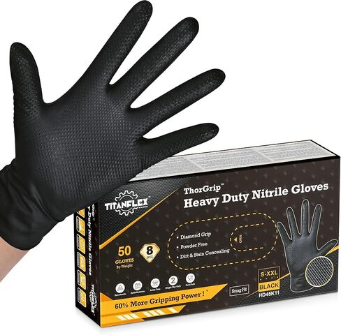 TitanFlex Heavy Duty Black Industrial Nitrile Gloves with Raised Diamond Texture, Latex Free (6mil/8mil) in Saudi Arabia