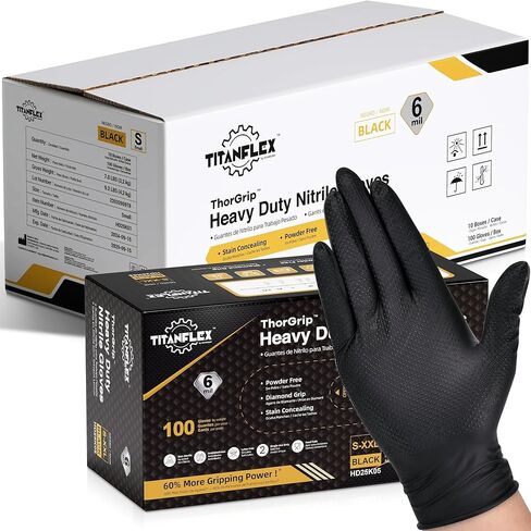 TitanFlex Heavy Duty Black Industrial Nitrile Gloves with Raised Diamond Texture, Latex Free (6mil/8mil) in Saudi Arabia