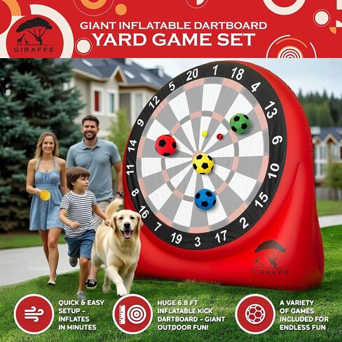 مجموعة ألعاب ساحة رمي السهام العملاقة القابلة للنفخ من GIRAFFE، لوحة رمي السهام العملاقة ذات النفخ الكبير مع مضخة هواء، لعبة الهدف، 6 ألعاب حديقة كبيرة للأطفال، ألعاب قابلة للنفخ في الهواء الطلق، والأنشطة العائلية، وحفلات الكرنفال in Kuwait