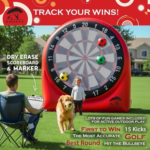 مجموعة ألعاب ساحة رمي السهام العملاقة القابلة للنفخ من GIRAFFE، لوحة رمي السهام العملاقة ذات النفخ الكبير مع مضخة هواء، لعبة الهدف، 6 ألعاب حديقة كبيرة للأطفال، ألعاب قابلة للنفخ في الهواء الطلق، والأنشطة العائلية، وحفلات الكرنفال in Kuwait
