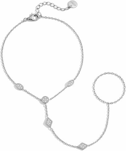 Hand Chain Tennis Bracelets for Women Trendy: Dainty Diamond Beaded Bracelet 14K Gold Plated/Silver Finger Ring Bracelet Hand Chain Jewelry Adjustable Sparkly Prom Bracelets in Kuwait