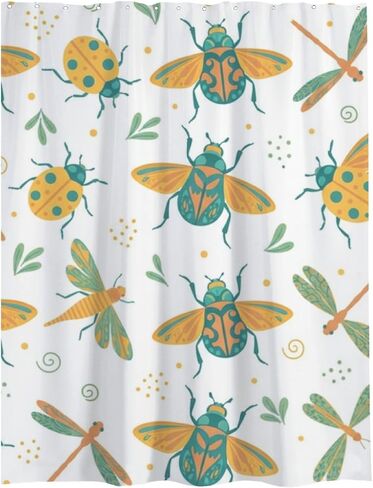 ستارة دش ديكور الحمام بتصميم الحشرات، ستارة دش حمام المزرعة المقاومة للماء في الصيف، ستائر ممتعة للعطلات من القماش قابلة للغسل للتخييم في منتصف القرن الحديث 72 × 72 بوصة in Kuwait