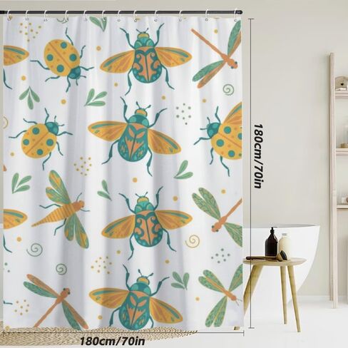 ستارة دش ديكور الحمام بتصميم الحشرات، ستارة دش حمام المزرعة المقاومة للماء في الصيف، ستائر ممتعة للعطلات من القماش قابلة للغسل للتخييم في منتصف القرن الحديث 72 × 72 بوصة in Kuwait