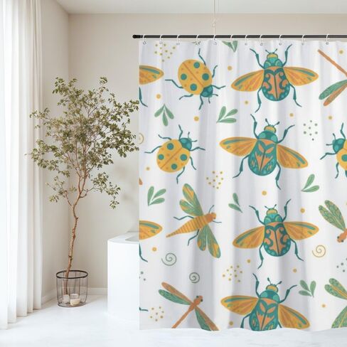 ستارة دش ديكور الحمام بتصميم الحشرات، ستارة دش حمام المزرعة المقاومة للماء في الصيف، ستائر ممتعة للعطلات من القماش قابلة للغسل للتخييم في منتصف القرن الحديث 72 × 72 بوصة in Kuwait