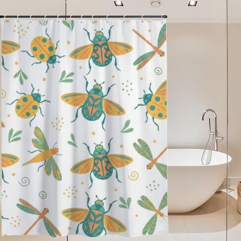 ستارة دش ديكور الحمام بتصميم الحشرات، ستارة دش حمام المزرعة المقاومة للماء في الصيف، ستائر ممتعة للعطلات من القماش قابلة للغسل للتخييم في منتصف القرن الحديث 72 × 72 بوصة in Kuwait