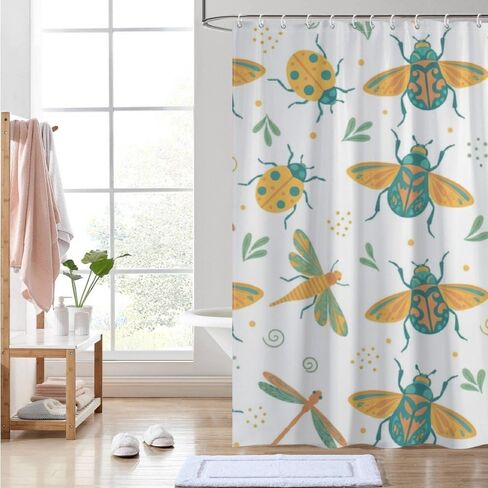 ستارة دش ديكور الحمام بتصميم الحشرات، ستارة دش حمام المزرعة المقاومة للماء في الصيف، ستائر ممتعة للعطلات من القماش قابلة للغسل للتخييم في منتصف القرن الحديث 72 × 72 بوصة in Kuwait