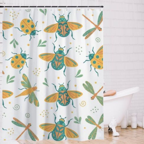 ستارة دش ديكور الحمام بتصميم الحشرات، ستارة دش حمام المزرعة المقاومة للماء في الصيف، ستائر ممتعة للعطلات من القماش قابلة للغسل للتخييم في منتصف القرن الحديث 72 × 72 بوصة in Kuwait