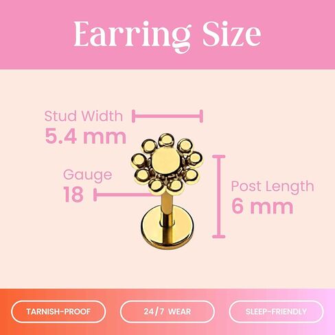 Sun Flat Back Stud - قرار التيتانيوم واحد ، تصميم دبوس الدفع للآذان الحساسة - (حلق واحد) in Kuwait