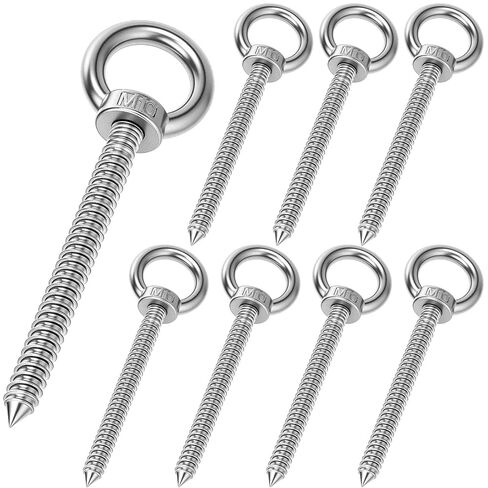 8 Pcs Heavy Duty Screw Eye Hooks 4 Inch 304 Stainless Steel Eye Bolts, 300lb Load Capacity, Self-Tapping M10 Eyelet Screws for Hammocks, Swings and Tie-Downs, Indoor/Outdoor Use in Kuwait