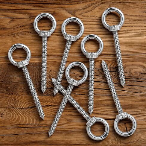 8 Pcs Heavy Duty Screw Eye Hooks 4 Inch 304 Stainless Steel Eye Bolts, 300lb Load Capacity, Self-Tapping M10 Eyelet Screws for Hammocks, Swings and Tie-Downs, Indoor/Outdoor Use in Kuwait