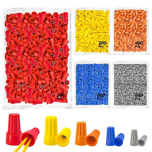 AccEncyc 2000 Pcs Wire Nuts Assortment Kit 5 Sizes Electrical Wire Connectors Nuts, Wire Caps for Quick Connect, Insulating Insert Twist Electric Connectors for Wiring (AWG 22-10) in Saudi Arabia