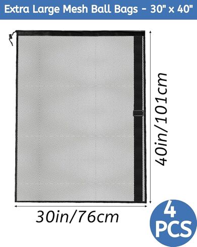 4 قطع من أكياس الكرات الشبكية الكبيرة جدًا من Youeon مقاس 30 × 40 بوصة، حقيبة كرات رياضية شديدة التحمل مع رباط إغلاق وحزام كتف قابل للتعديل، أكياس تخزين كرات سوداء لجميع أنواع الكرات، والغسيل in Kuwait