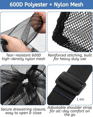 4 قطع من أكياس الكرات الشبكية الكبيرة جدًا من Youeon مقاس 30 × 40 بوصة، حقيبة كرات رياضية شديدة التحمل مع رباط إغلاق وحزام كتف قابل للتعديل، أكياس تخزين كرات سوداء لجميع أنواع الكرات، والغسيل in Kuwait