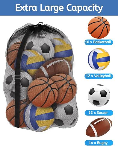4 قطع من أكياس الكرات الشبكية الكبيرة جدًا من Youeon مقاس 30 × 40 بوصة، حقيبة كرات رياضية شديدة التحمل مع رباط إغلاق وحزام كتف قابل للتعديل، أكياس تخزين كرات سوداء لجميع أنواع الكرات، والغسيل in Kuwait