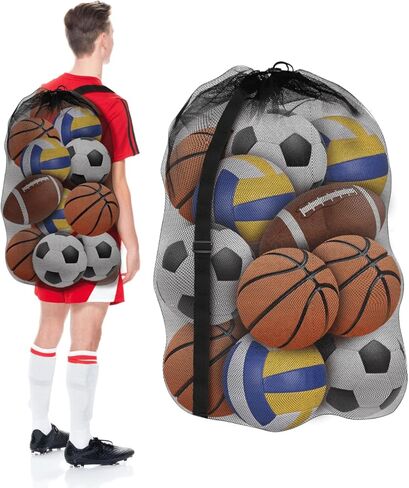 4 قطع من أكياس الكرات الشبكية الكبيرة جدًا من Youeon مقاس 30 × 40 بوصة، حقيبة كرات رياضية شديدة التحمل مع رباط إغلاق وحزام كتف قابل للتعديل، أكياس تخزين كرات سوداء لجميع أنواع الكرات، والغسيل in Kuwait